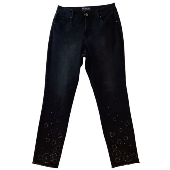 Frank Lyman Jeans Black High Rise Embellished Design Raw Hem Waist 28 - Picture 1 of 10